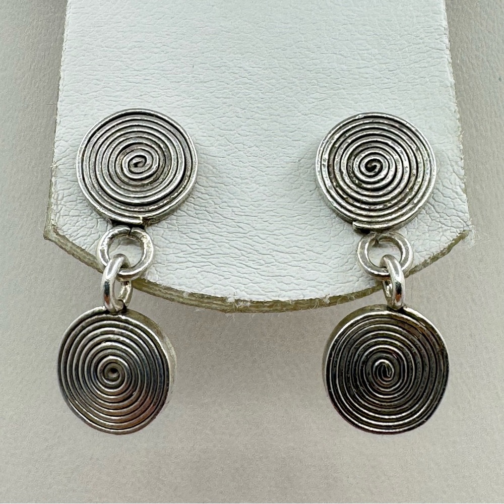 Sterling Silver Spiral Dangle Stud Earrings Modern Minimalist
